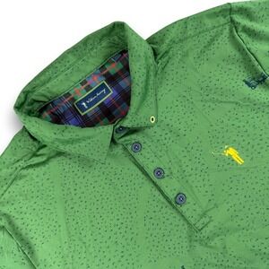 William Murray Polo Shirt Mens M Green Lawn Mower Print Short Sleeve Performance